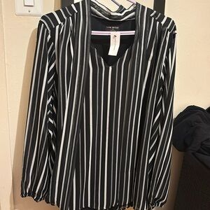 Lane Bryant Sheer Long Sleeve Blouse Vertical Strips neck Tie Elastic wrist 28